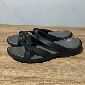 Crocs Meleen twist slip on sandals women’s size 7 black grey